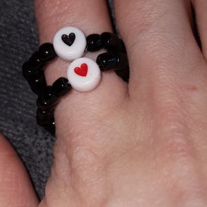 New set of stackable heart gothic rings hand crafted red and black logo rings